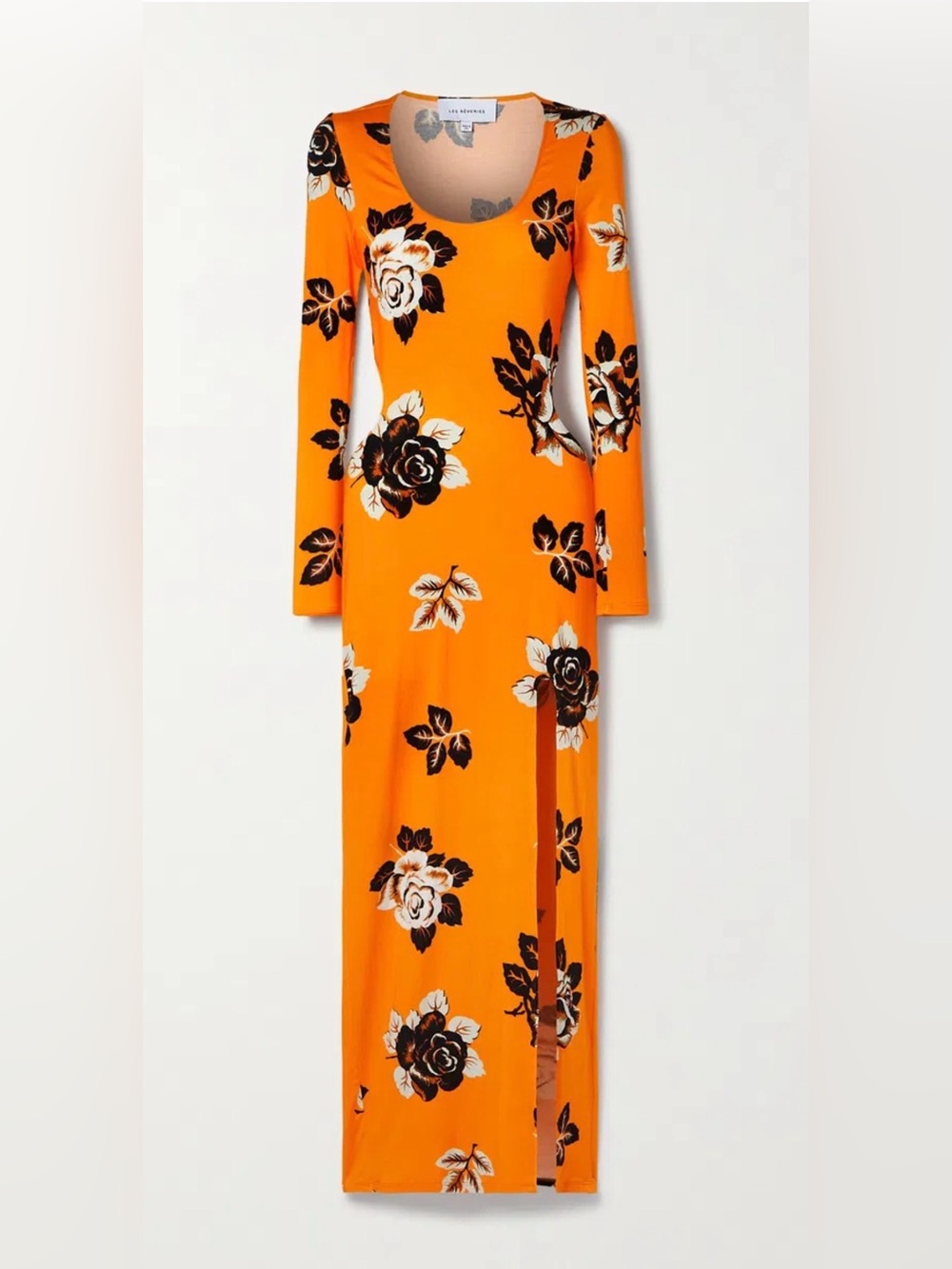 Bold Orange Floral Maxi Dress with Side Cutout and High Slit - Picture 4 of 7